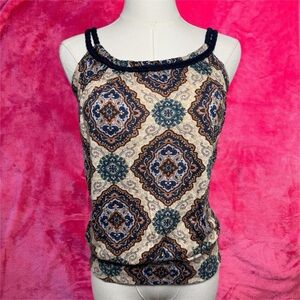 Robin K Printed Halter Camisole in Cream, Navy & Brown